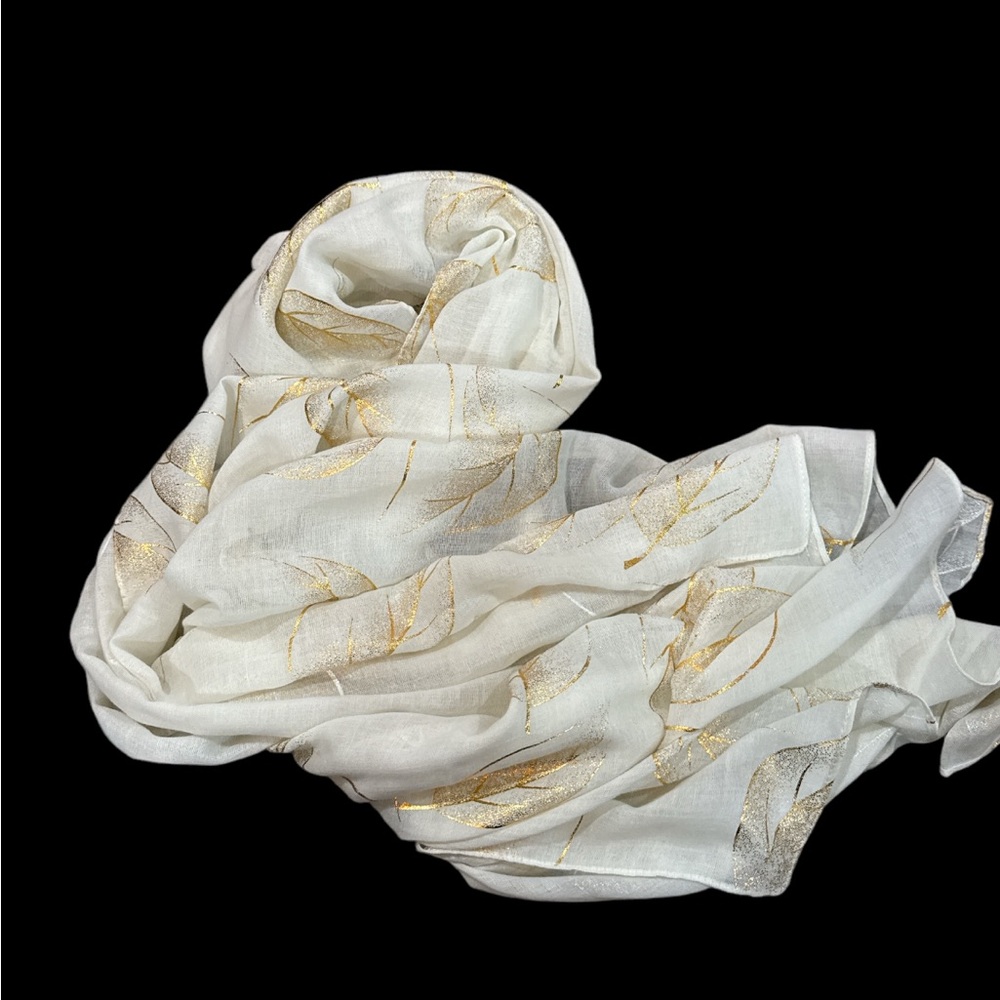 Ganz H8 Fall Women's Scarf 27x70in - Metallic Leaf Cream